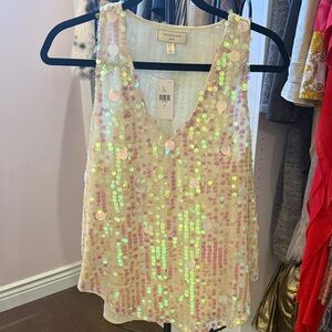 Moulinette Soeurs Iridescent Sequin Cream V-Neck Camisole